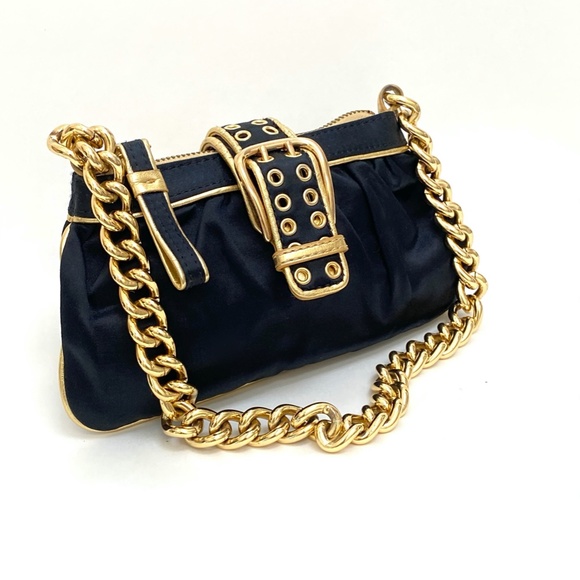 Bordeaux Satin Gold Chain Strap Evening Bag - Picture 9 of 9
